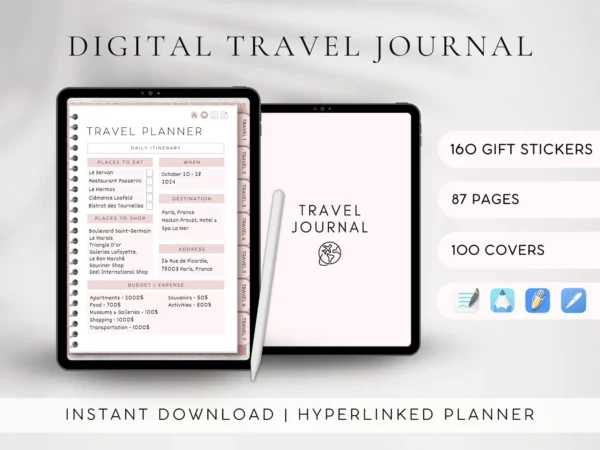 Digital Travel Journal Template | Travel Planner for GoodNotes | Travel Itinerary Bundle | Vacation Budget Planner | Notability Travel Diary